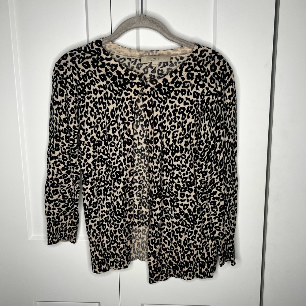 LOFT Ann Taylor Leopard Animal Print Lightweight Cardigan Sweater Women's Small